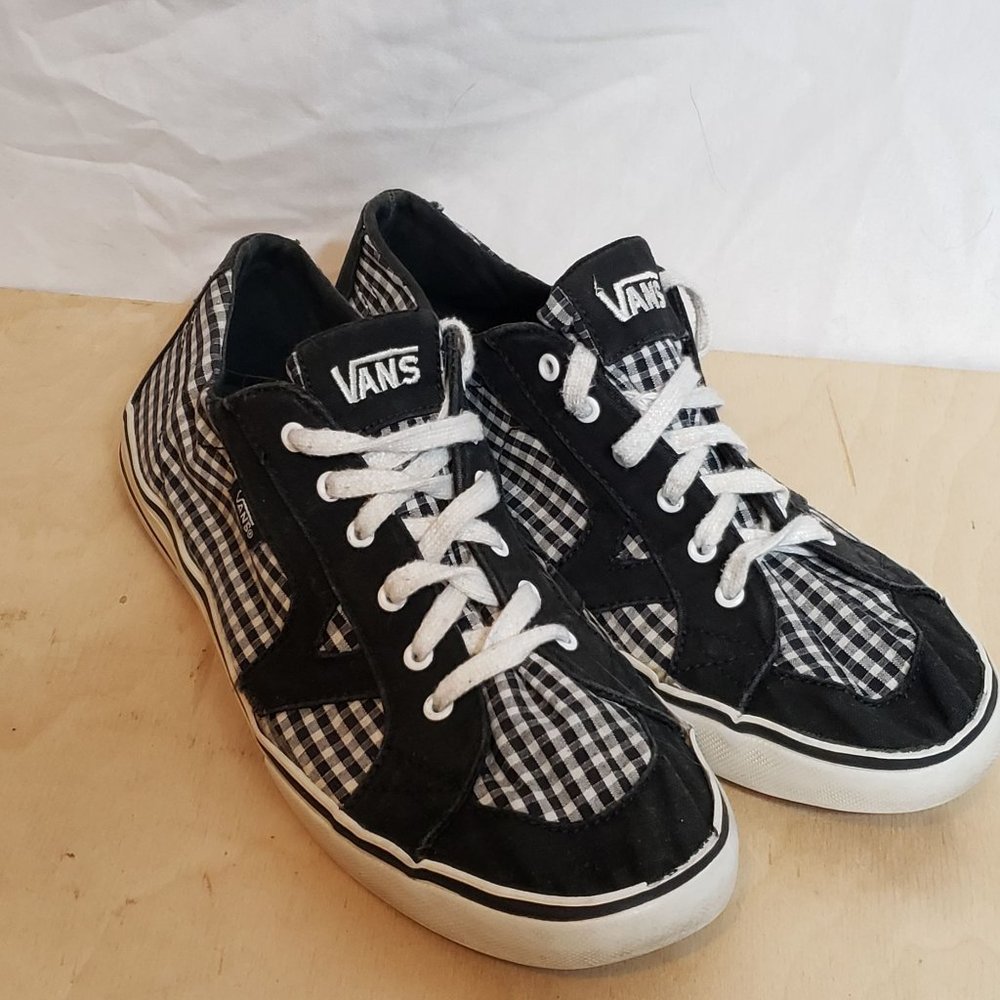 Vintage Vans Black White Lace Up Low Top Worn Spots On Sole Wmns 10 Plaid Check
